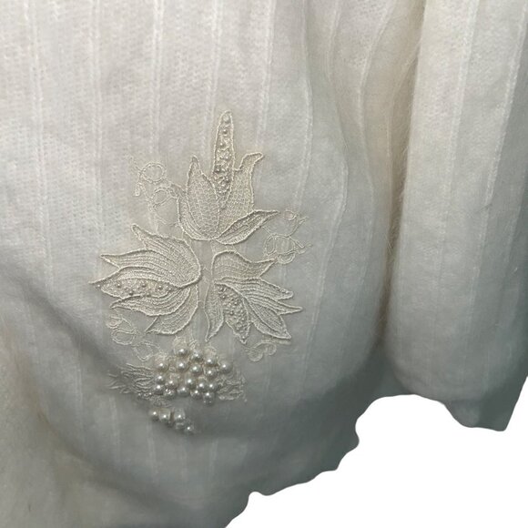 Venesha Vintage Womens Jacket Size L Cream Cardigan Pearl Applique Embellished - Picture 9 of 11